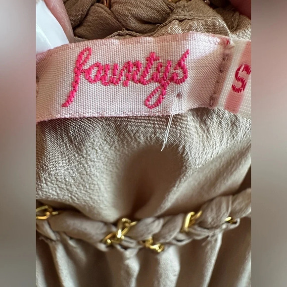 FOUNTYS Anthropologie 100% Silk Taupe Camel Gold Embellished Strap Tank Sz SM - Picture 4 of 10